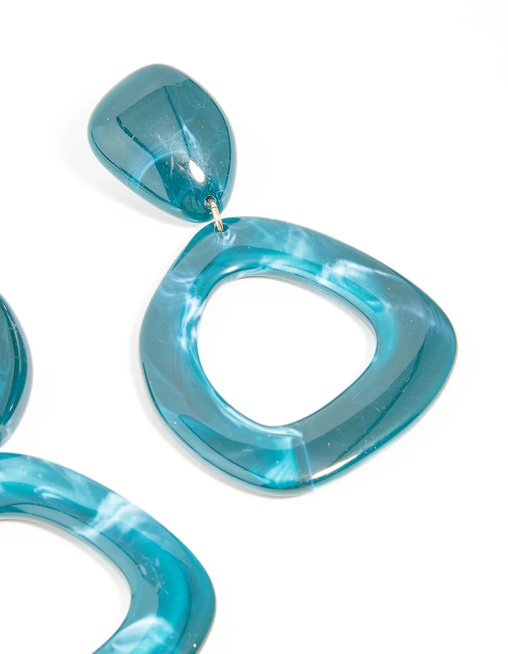 Blue Acrylic Organic Open Square & Oval Drop Earrings - Image 3