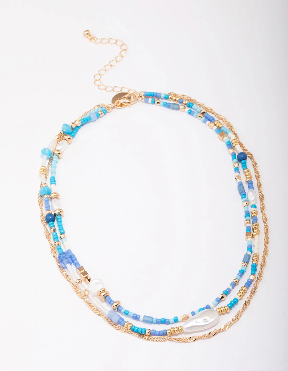 Blue Bead & Pearl Layered Choker - Image 2