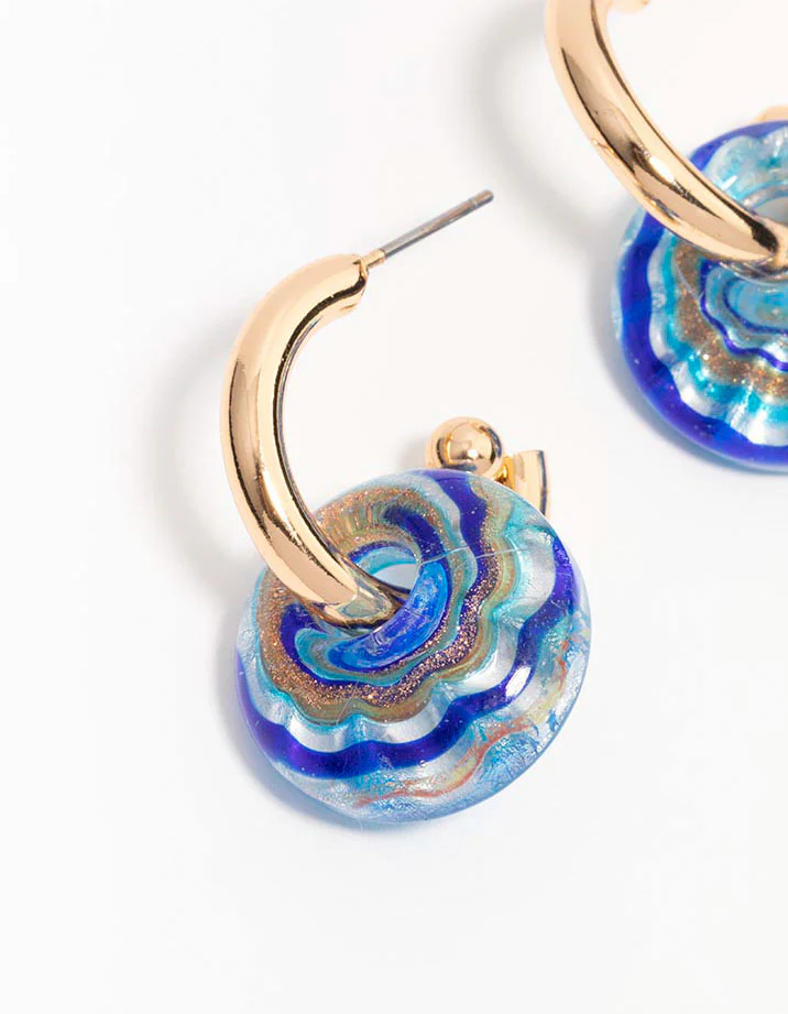 Blue Beaded Cosmic Swirl Drop Earrings - Image 2