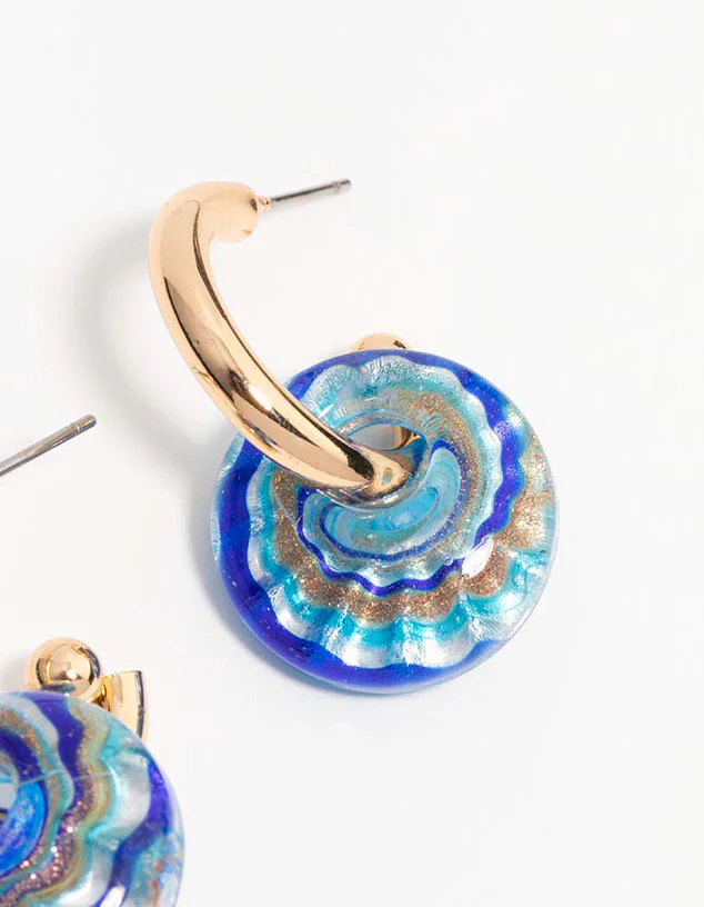 Blue Beaded Cosmic Swirl Drop Earrings - Image 3
