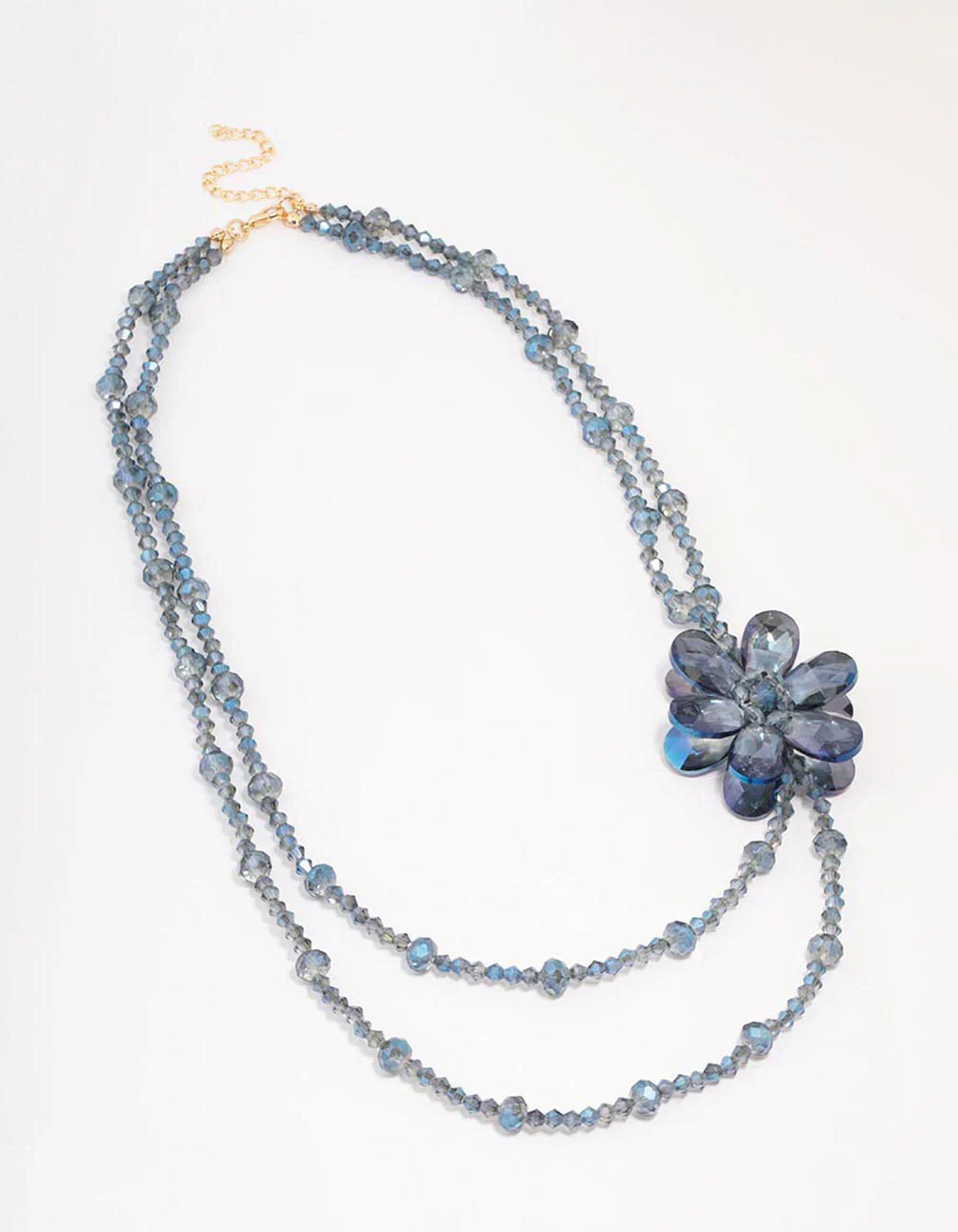 Blue Beaded Flower Layered Necklace - Image 2
