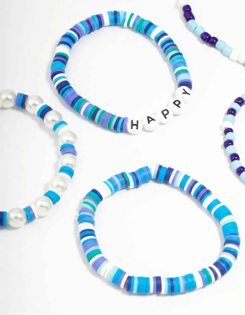 Blue Beaded & Happy Flower Stretch Bracelets 5-Pack - Image 2