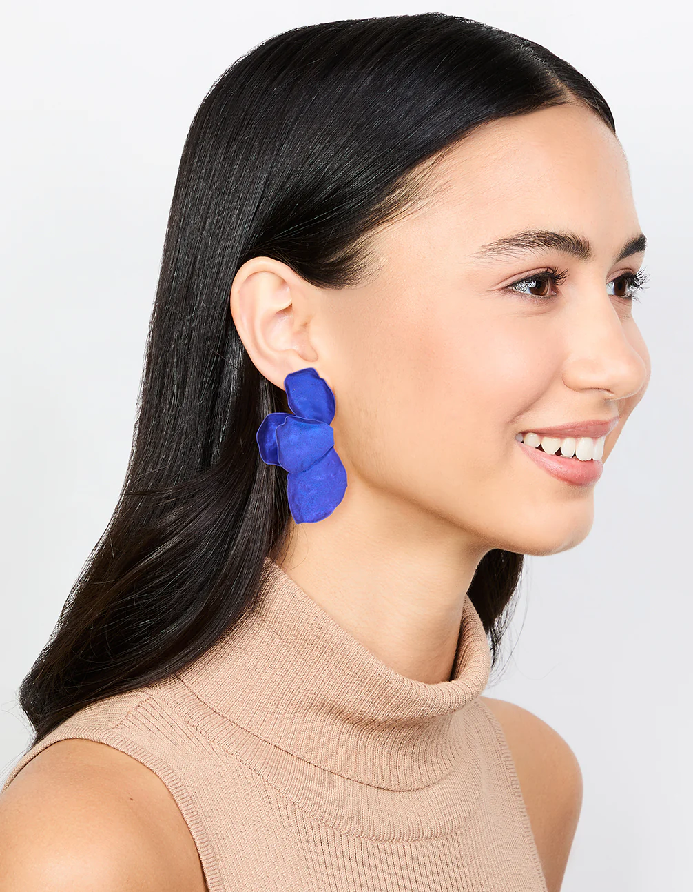 Blue Coated Metal Petal Drop Earrings - Image 3