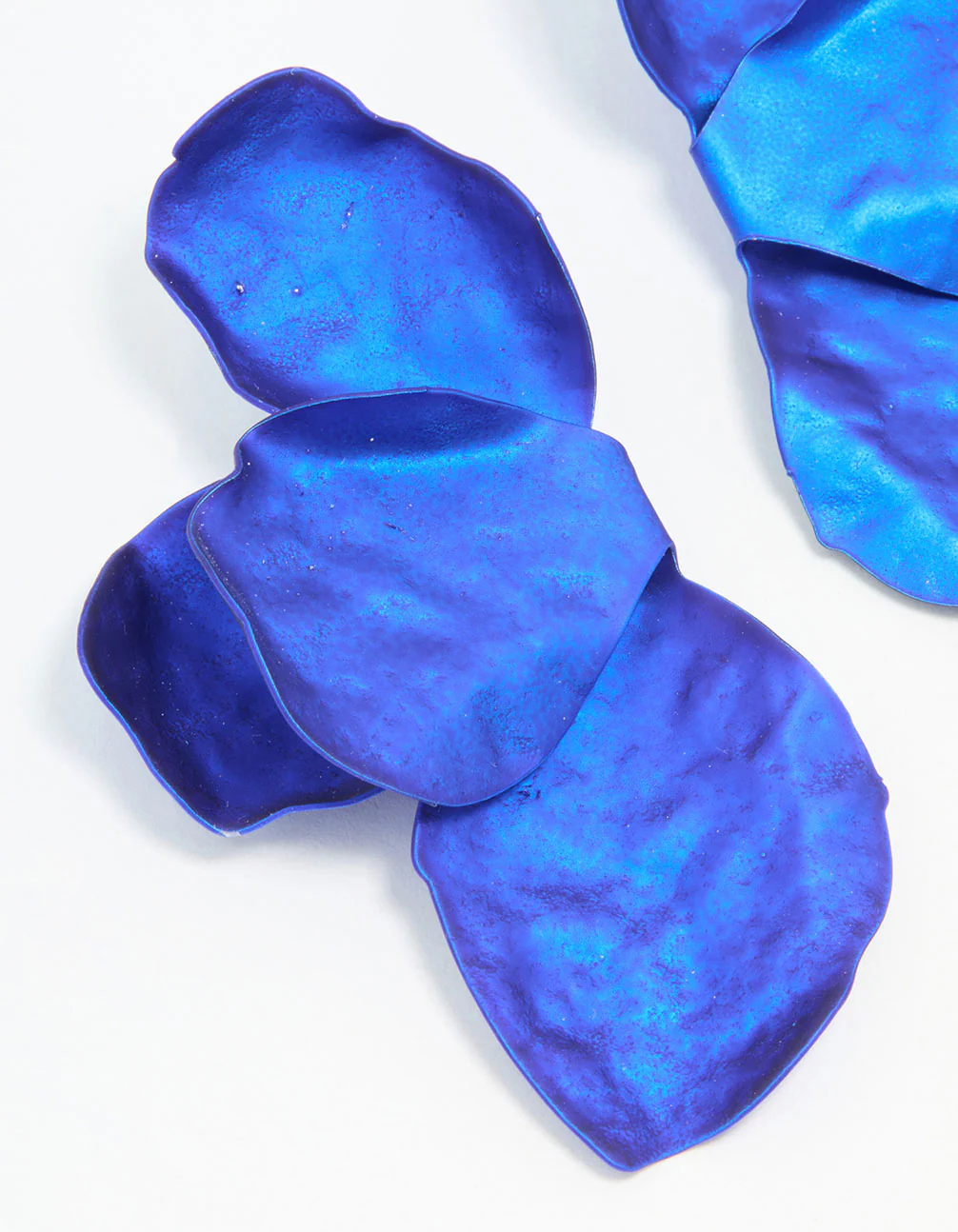 Blue Coated Metal Petal Drop Earrings - Image 4