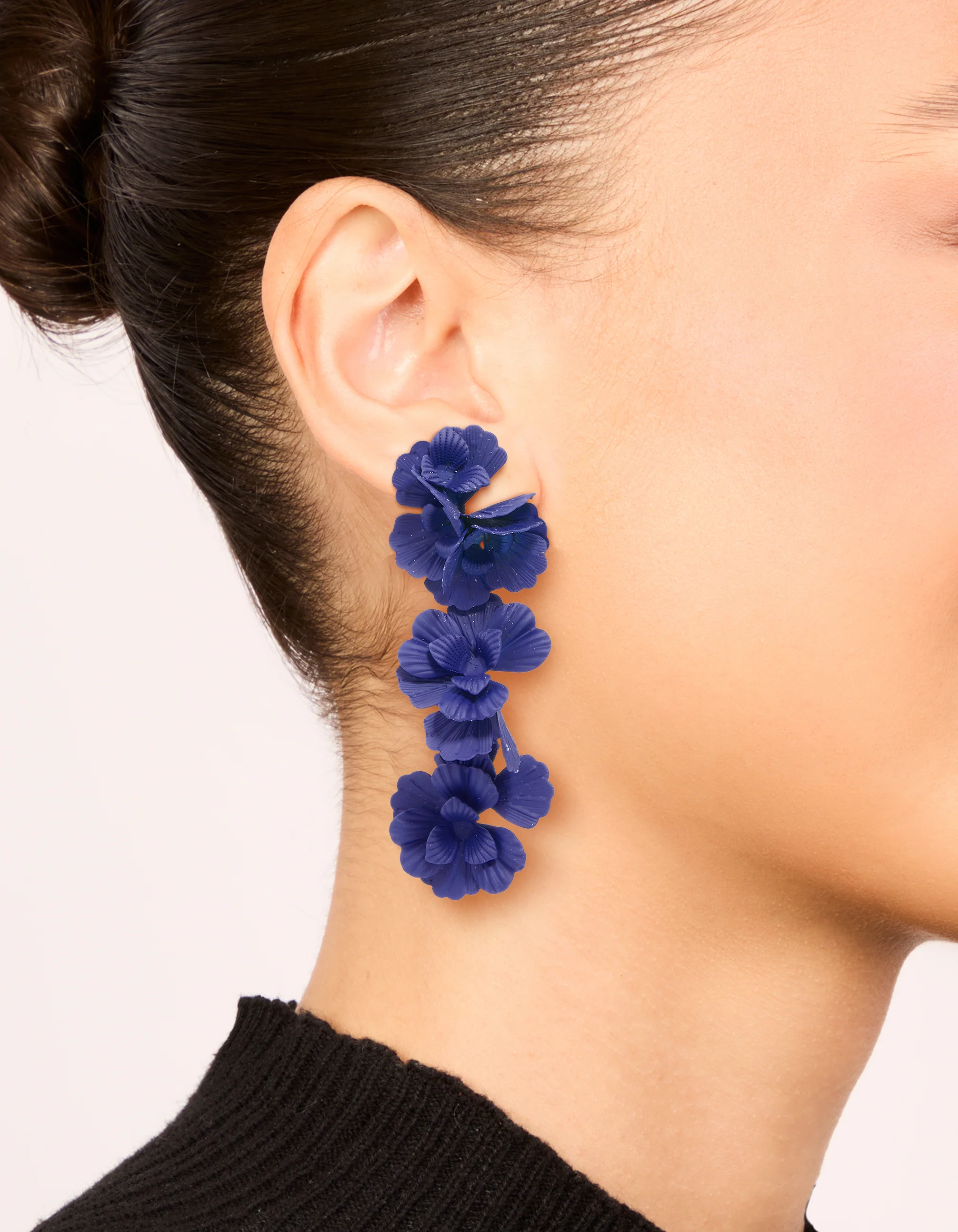 Blue Coated Metal Triple Floral Drop Earrings - Image 2
