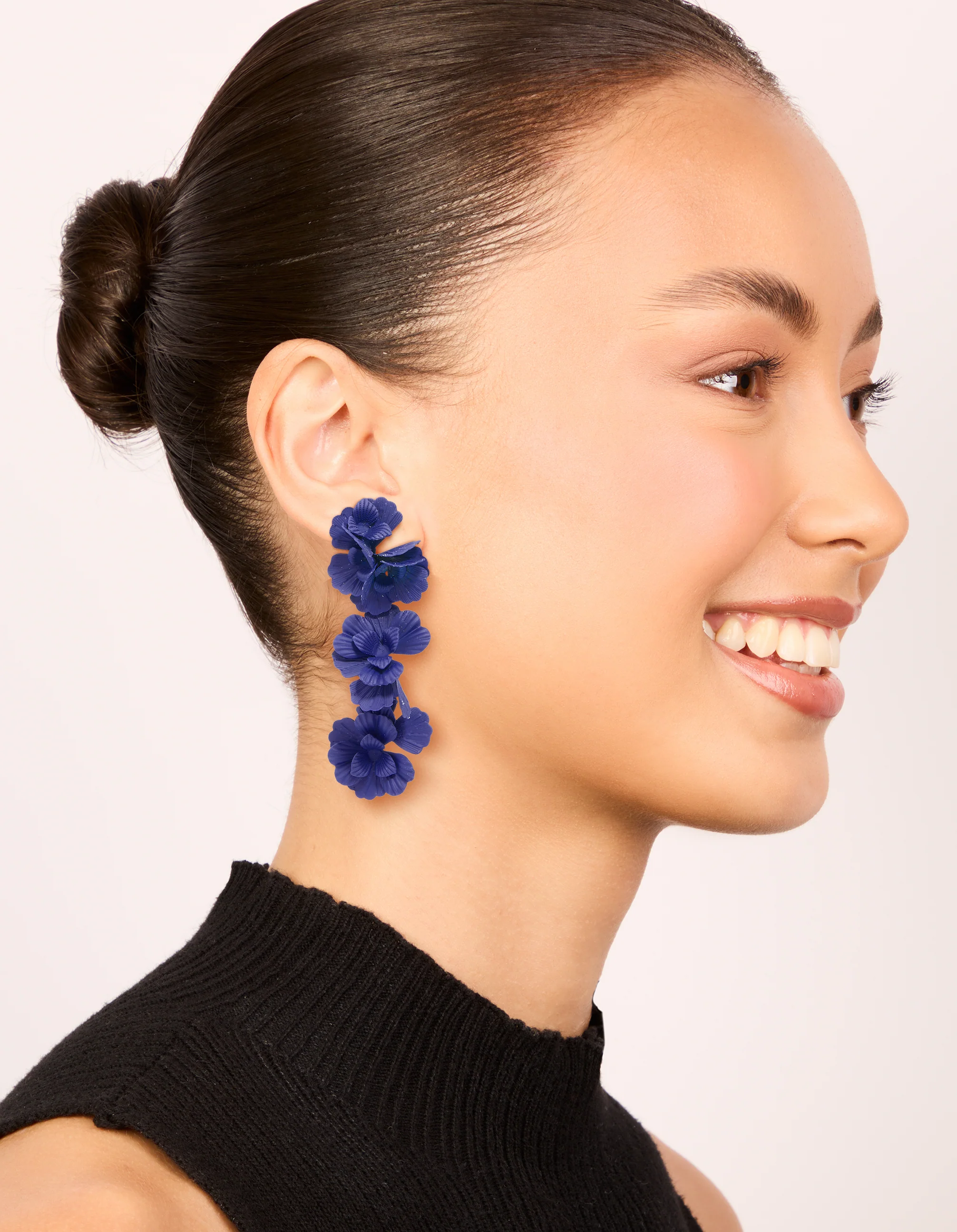 Blue Coated Metal Triple Floral Drop Earrings - Image 3
