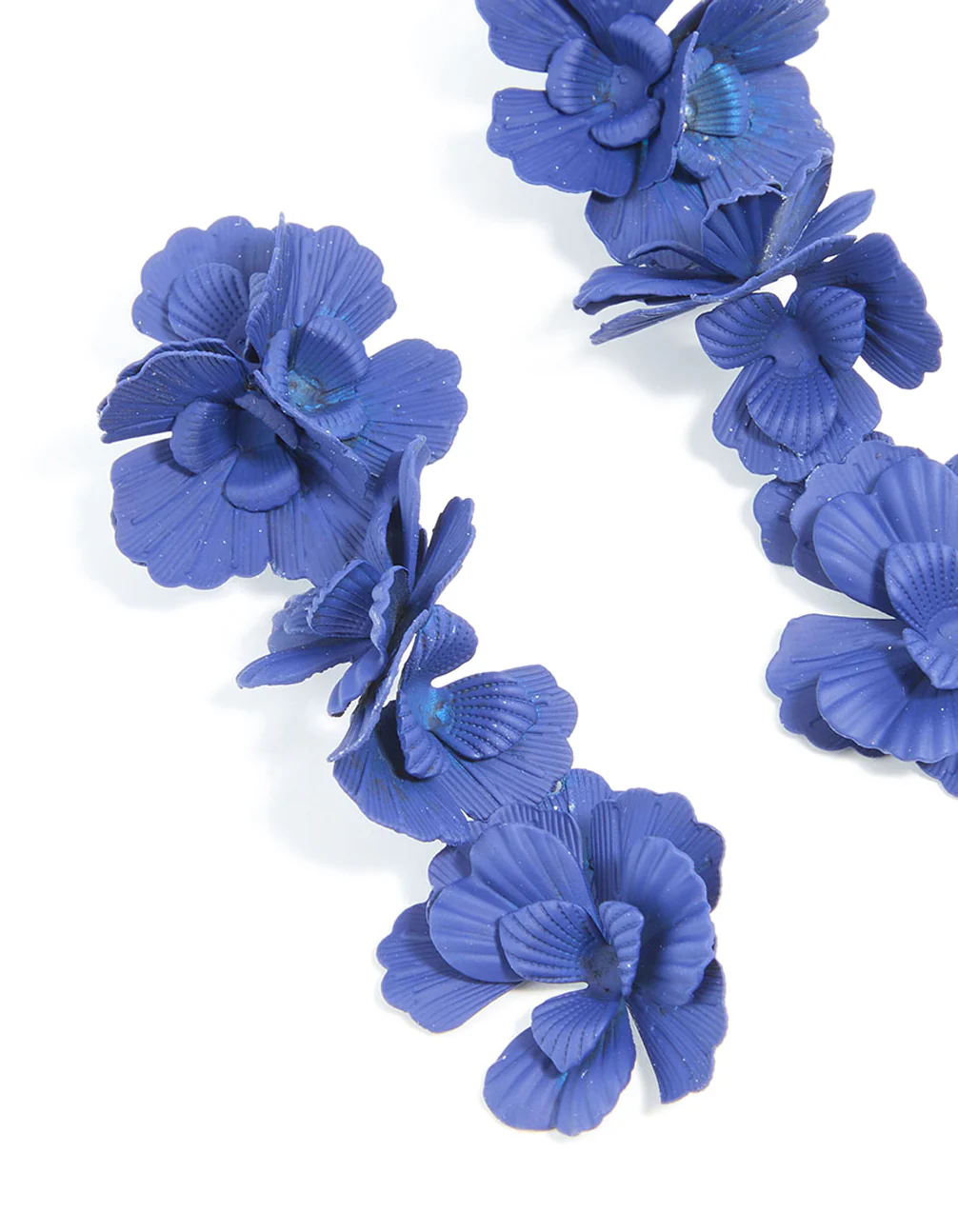 Blue Coated Metal Triple Floral Drop Earrings - Image 4