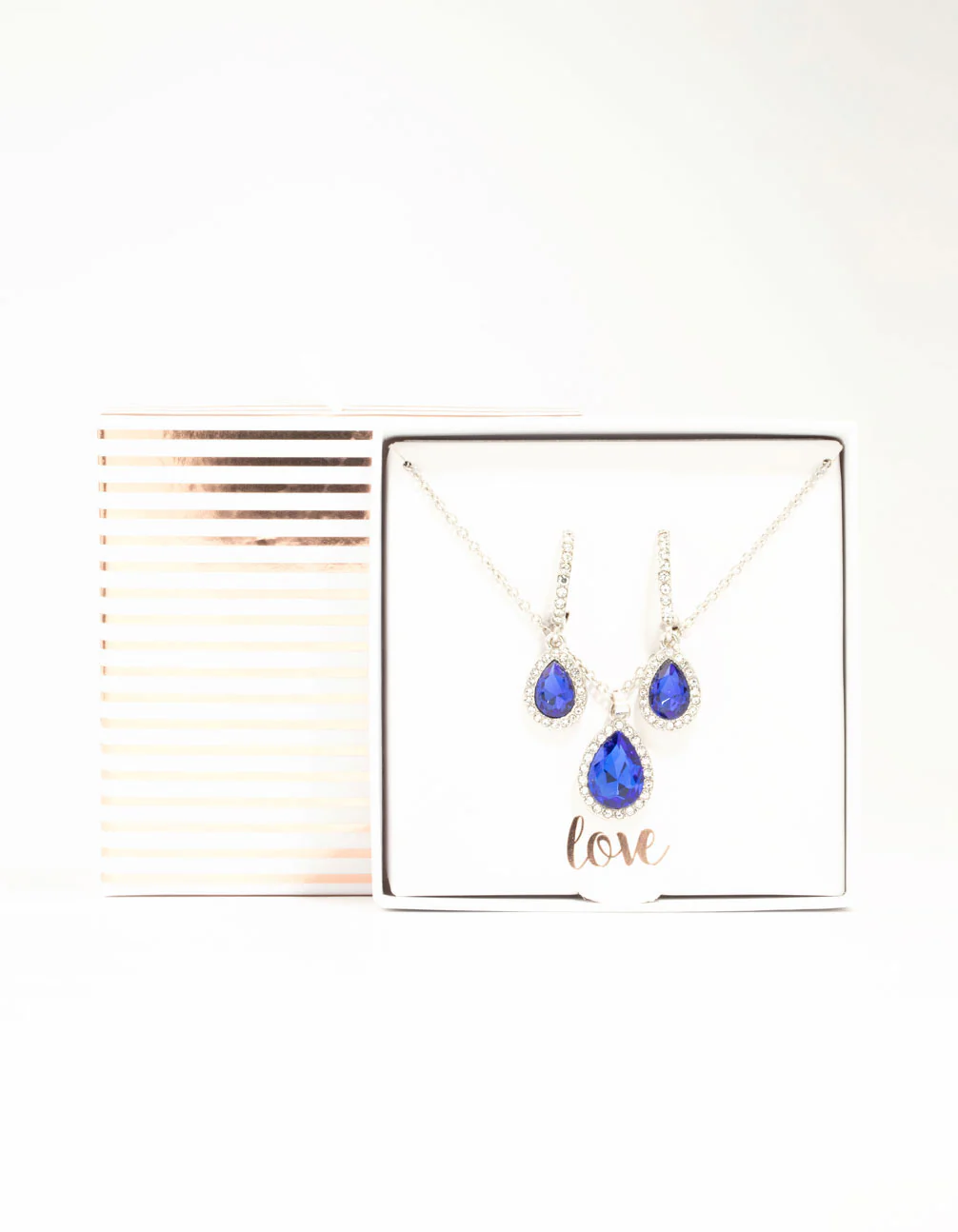 Silver Blue Diamante Halo Necklace & Huggie Earrings Set - Image 3