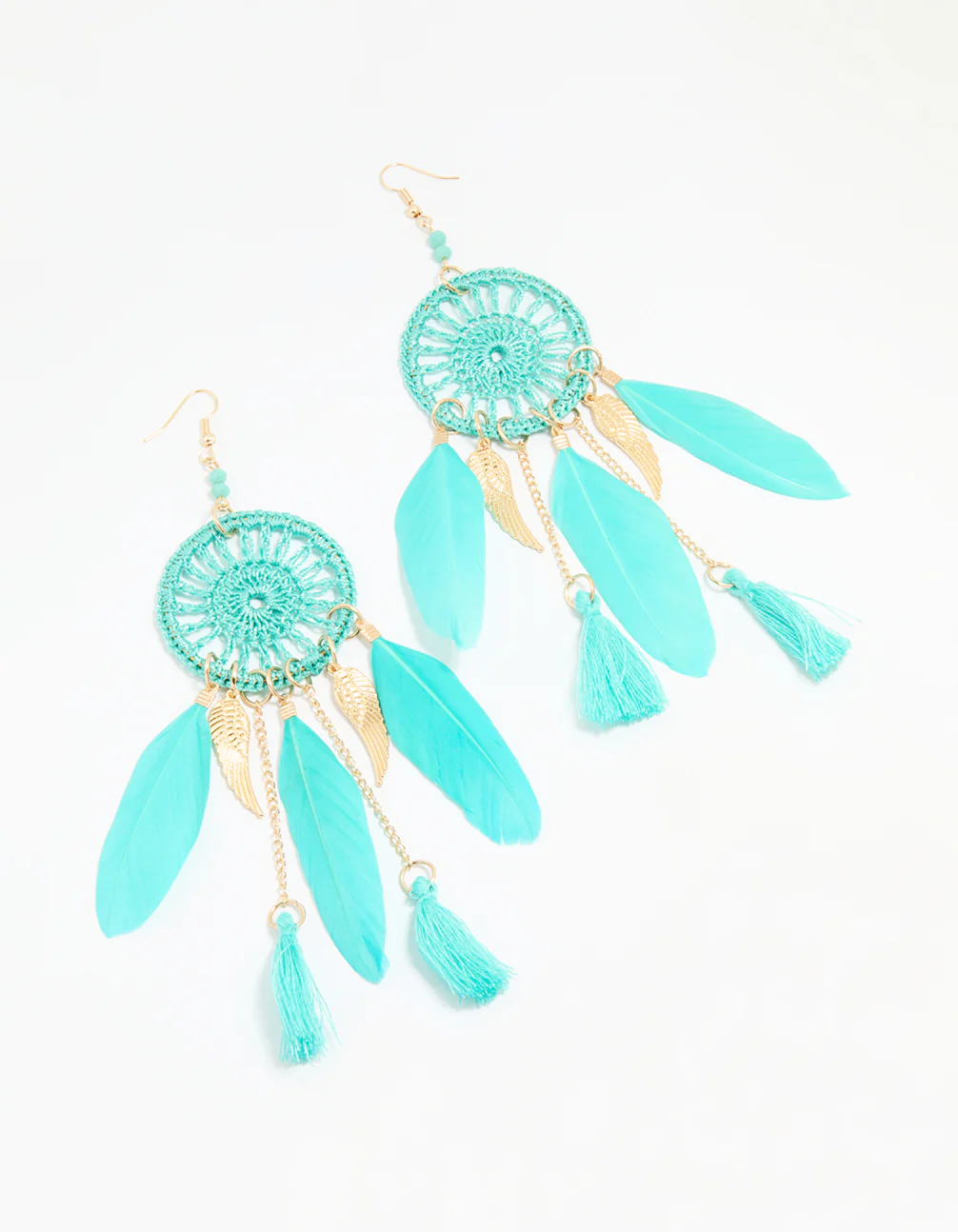 Blue Feather Dreamcatcher Drop Earrings