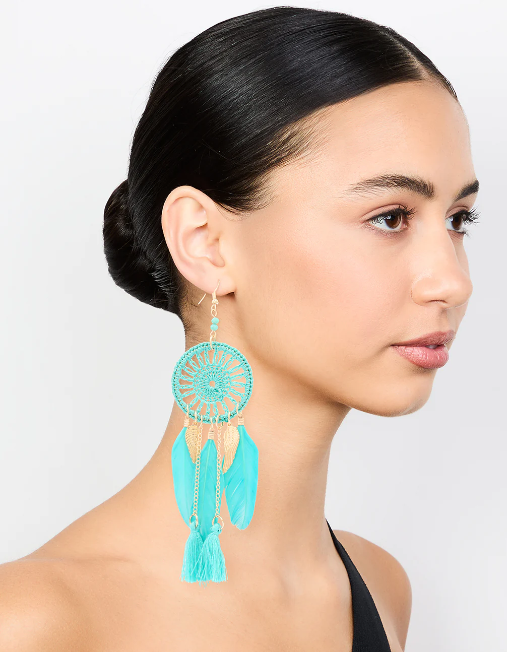 Blue Feather Dreamcatcher Drop Earrings - Image 3