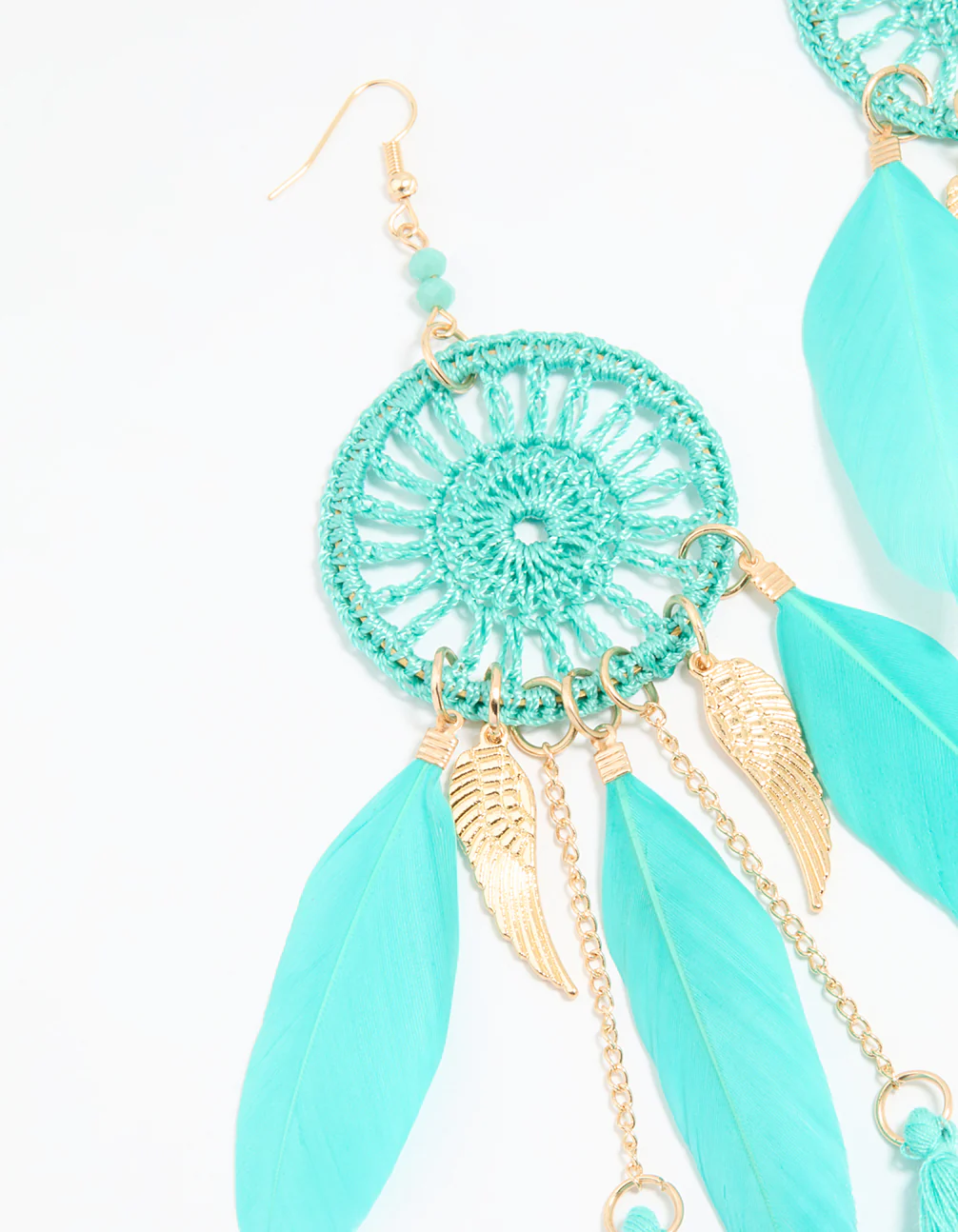 Blue Feather Dreamcatcher Drop Earrings - Image 4