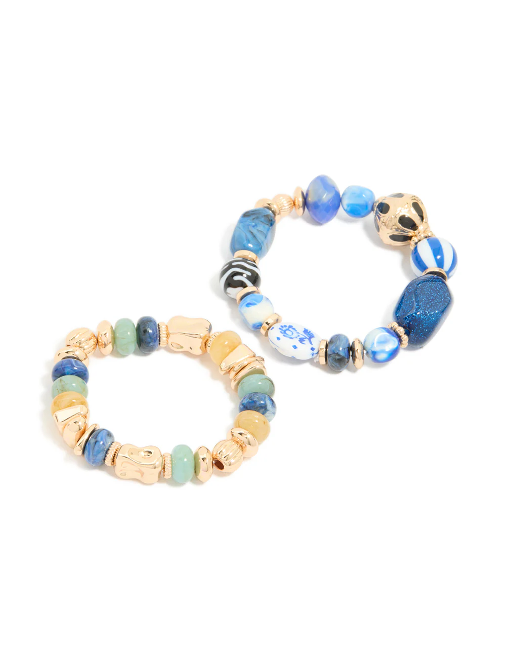 Blue & Green Beaded Pattern Stretch Bracelets 2-Pack - Image 2