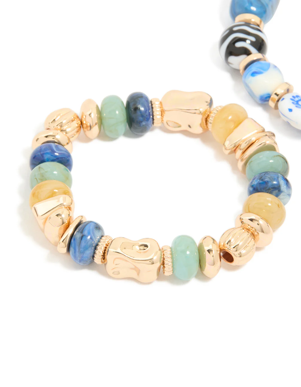 Blue & Green Beaded Pattern Stretch Bracelets 2-Pack - Image 4