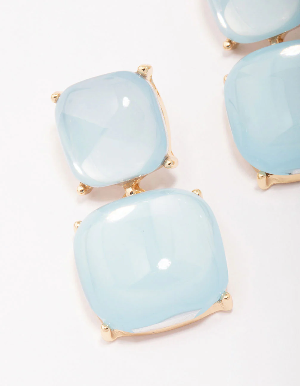 Blue Puffy Stone Drop Earrings - Image 2
