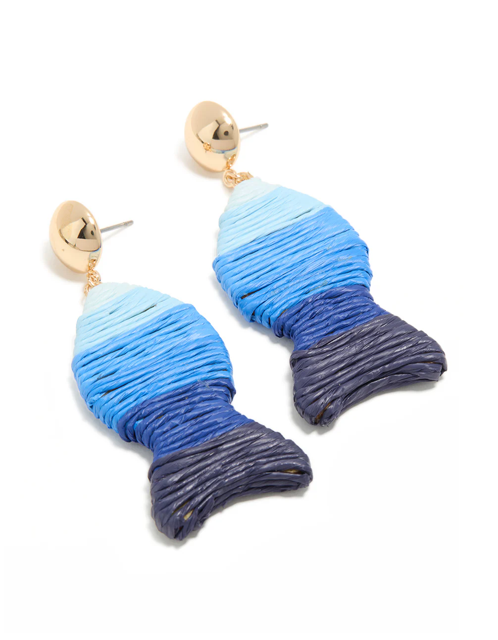 Blue Raffia Fish Stud Drop Earrings - Image 2