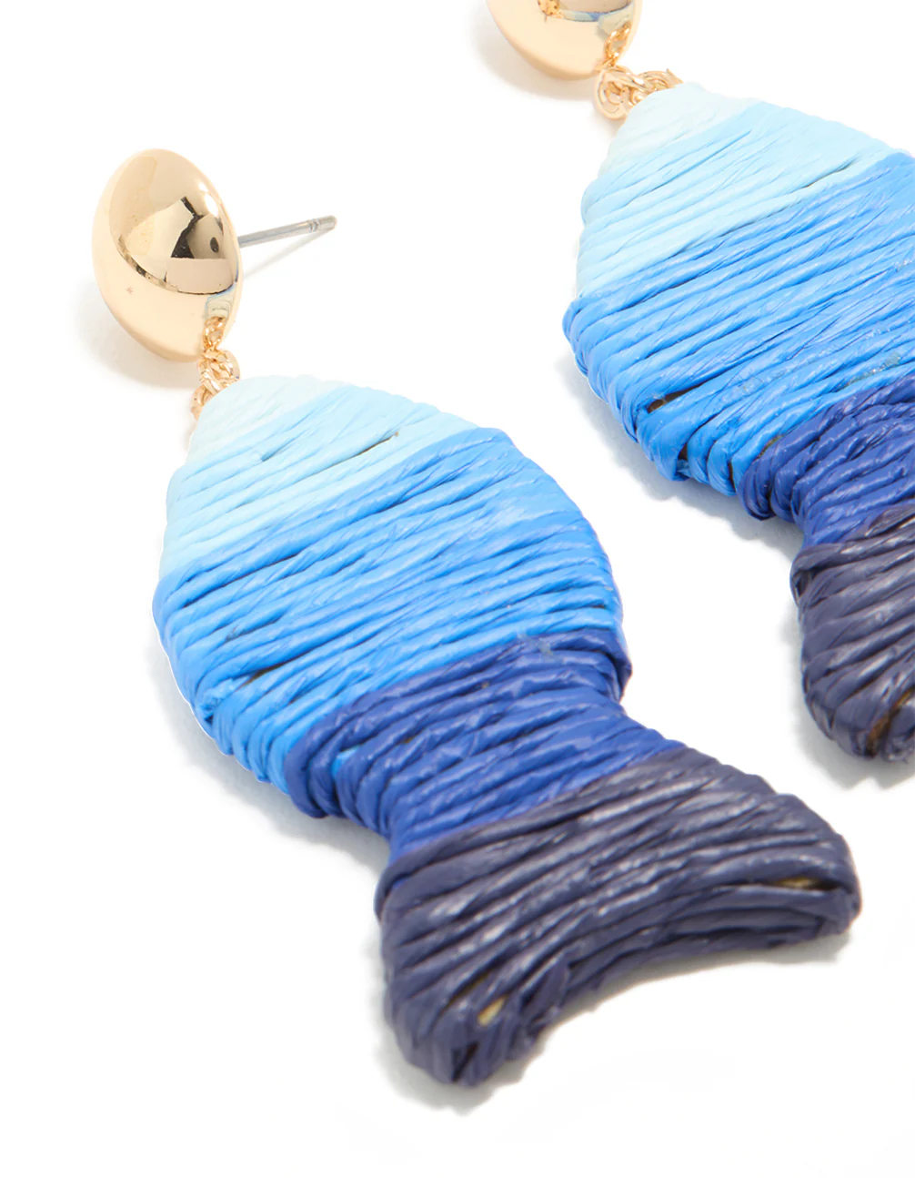 Blue Raffia Fish Stud Drop Earrings - Image 4