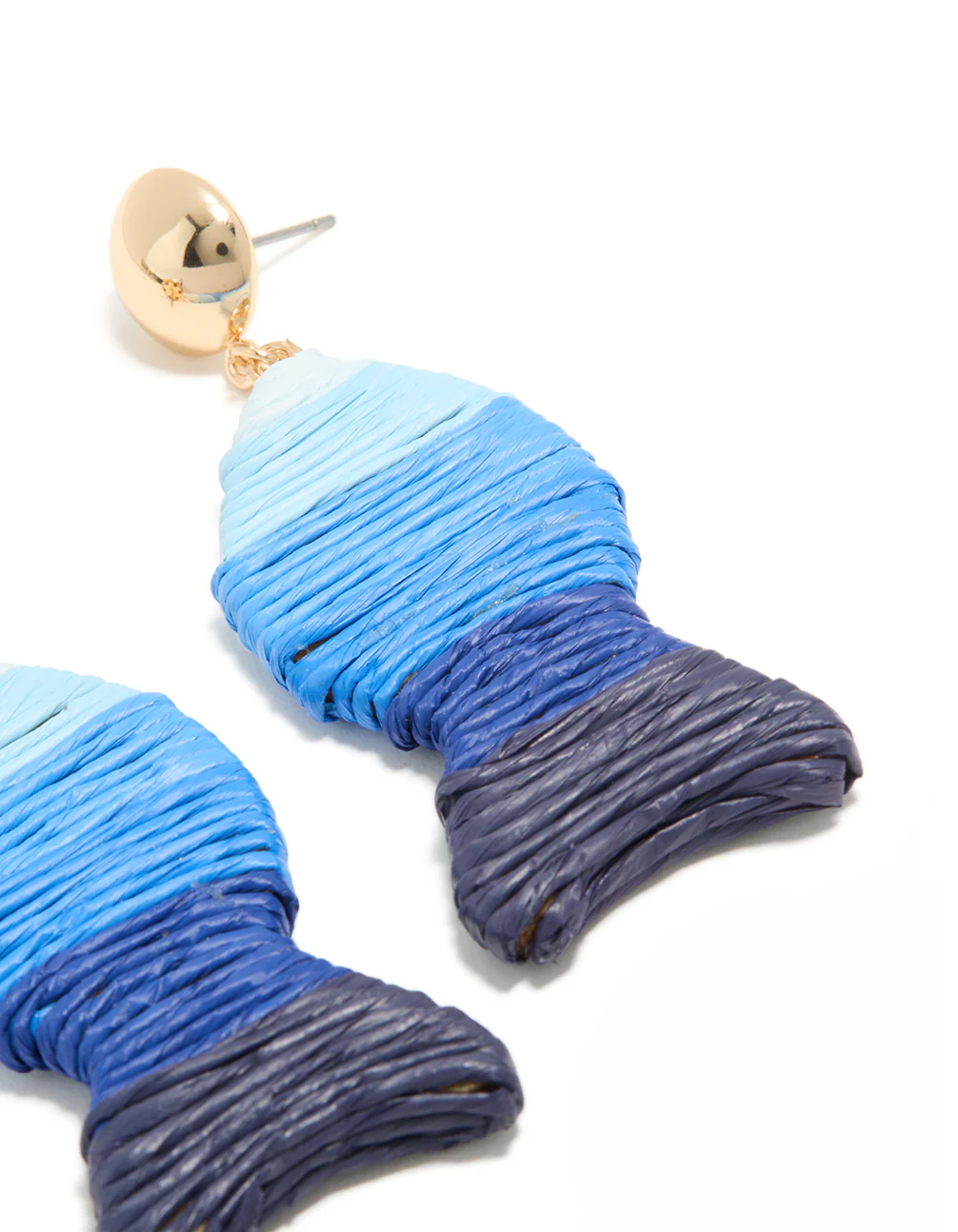 Blue Raffia Fish Stud Drop Earrings - Image 5