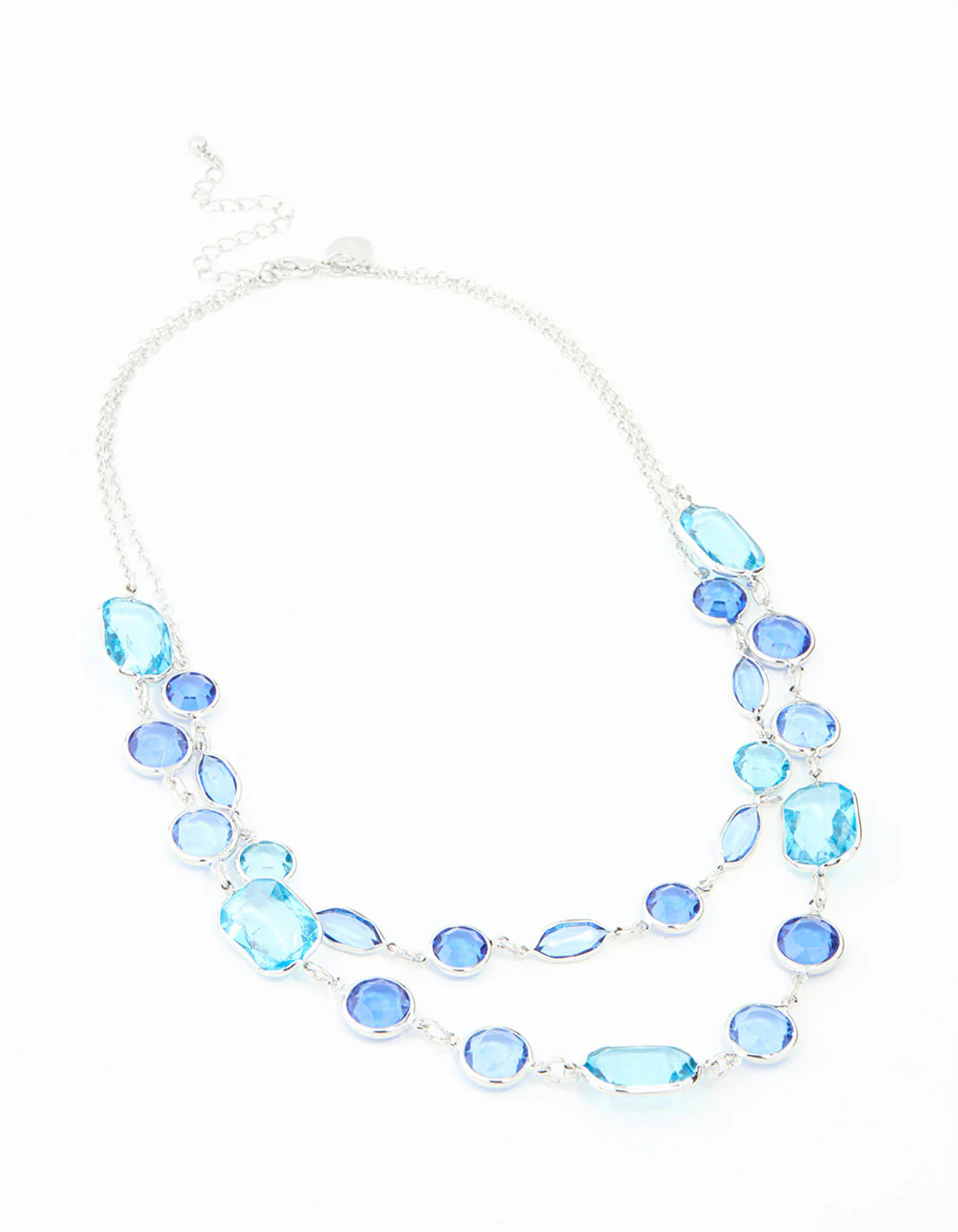 Blue Rectangle Diamante Stone Silver Layered Necklace - Image 2