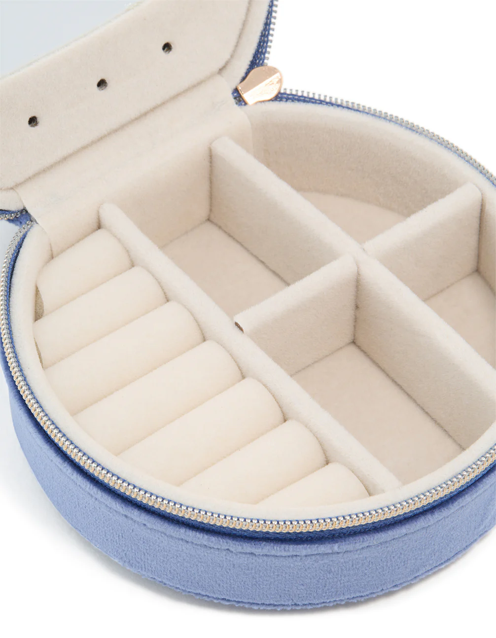 Blue Velvet Fabric Round Jewellery Box - Image 2