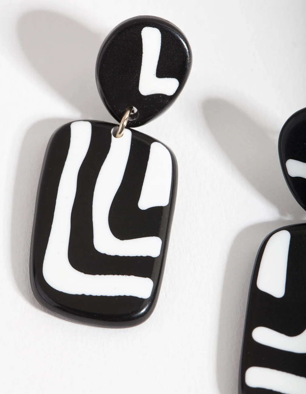 Black & White Square Zebra Print Drop Earrings - Image 2