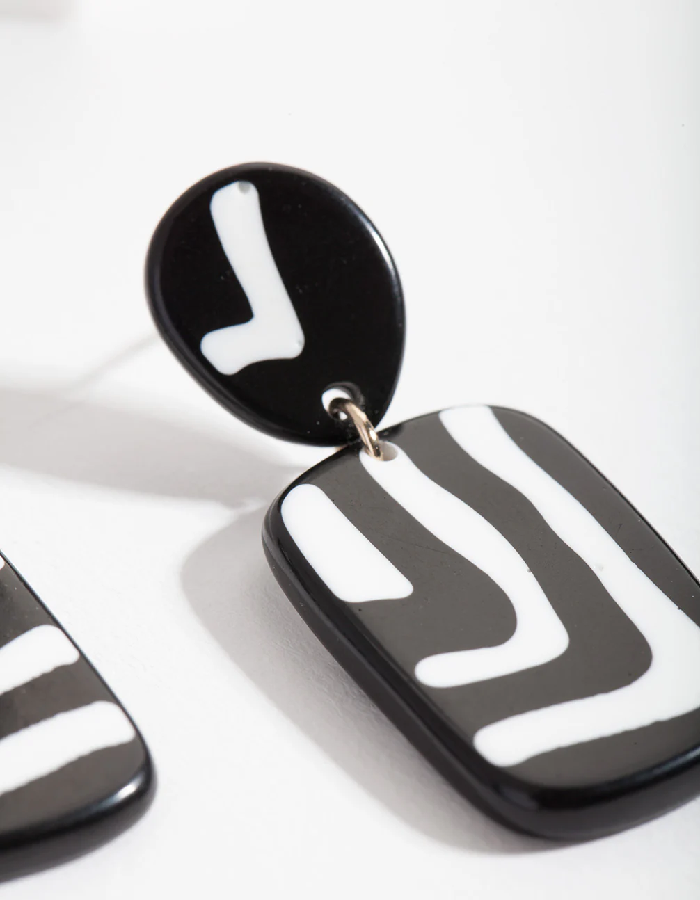 Black & White Square Zebra Print Drop Earrings - Image 3