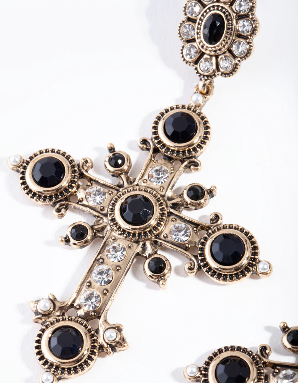 Antique Gold Statement Cross Earrings - Image 2