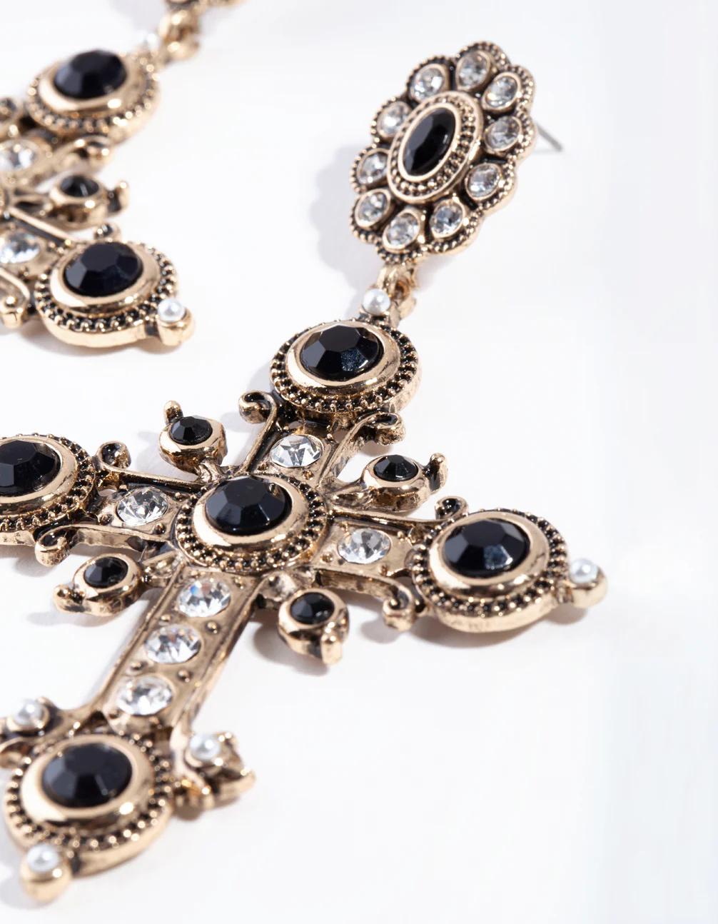 Antique Gold Statement Cross Earrings - Image 3