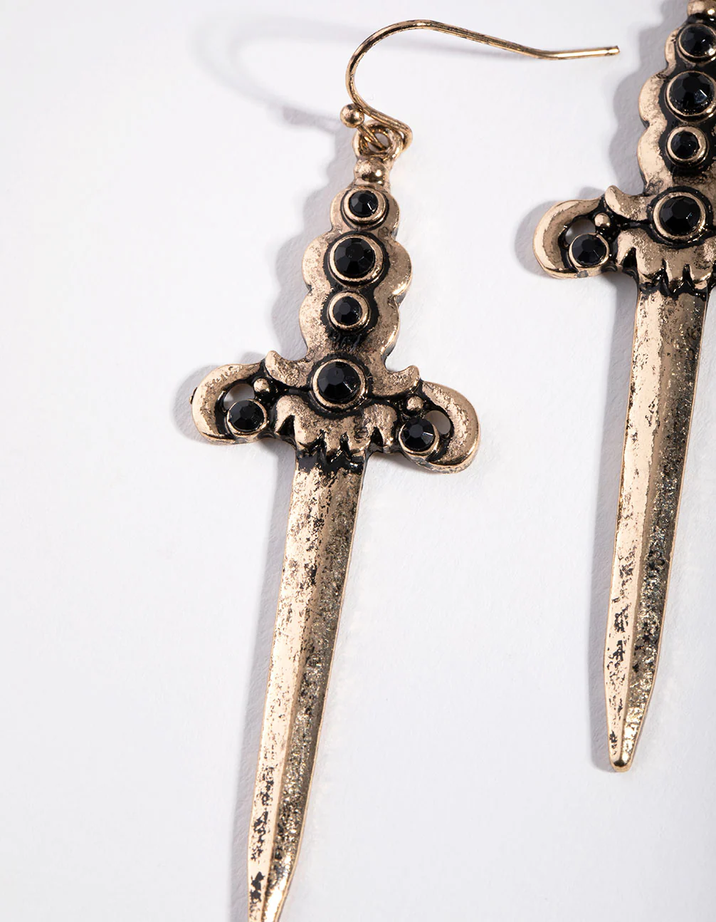 Burnished Gold Sword Drop Earrings - Image 2