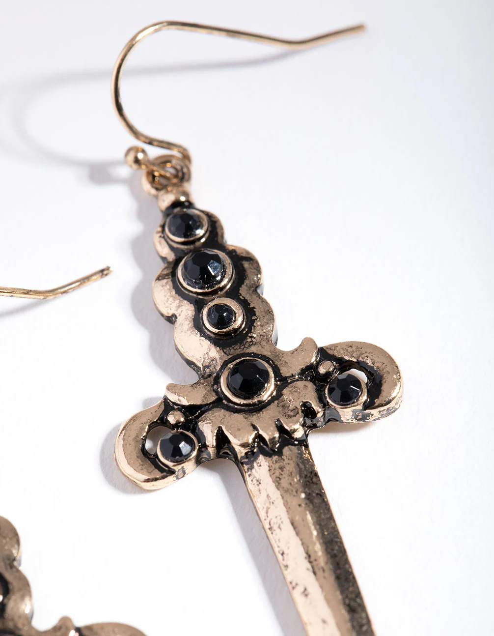 Burnished Gold Sword Drop Earrings - Image 3