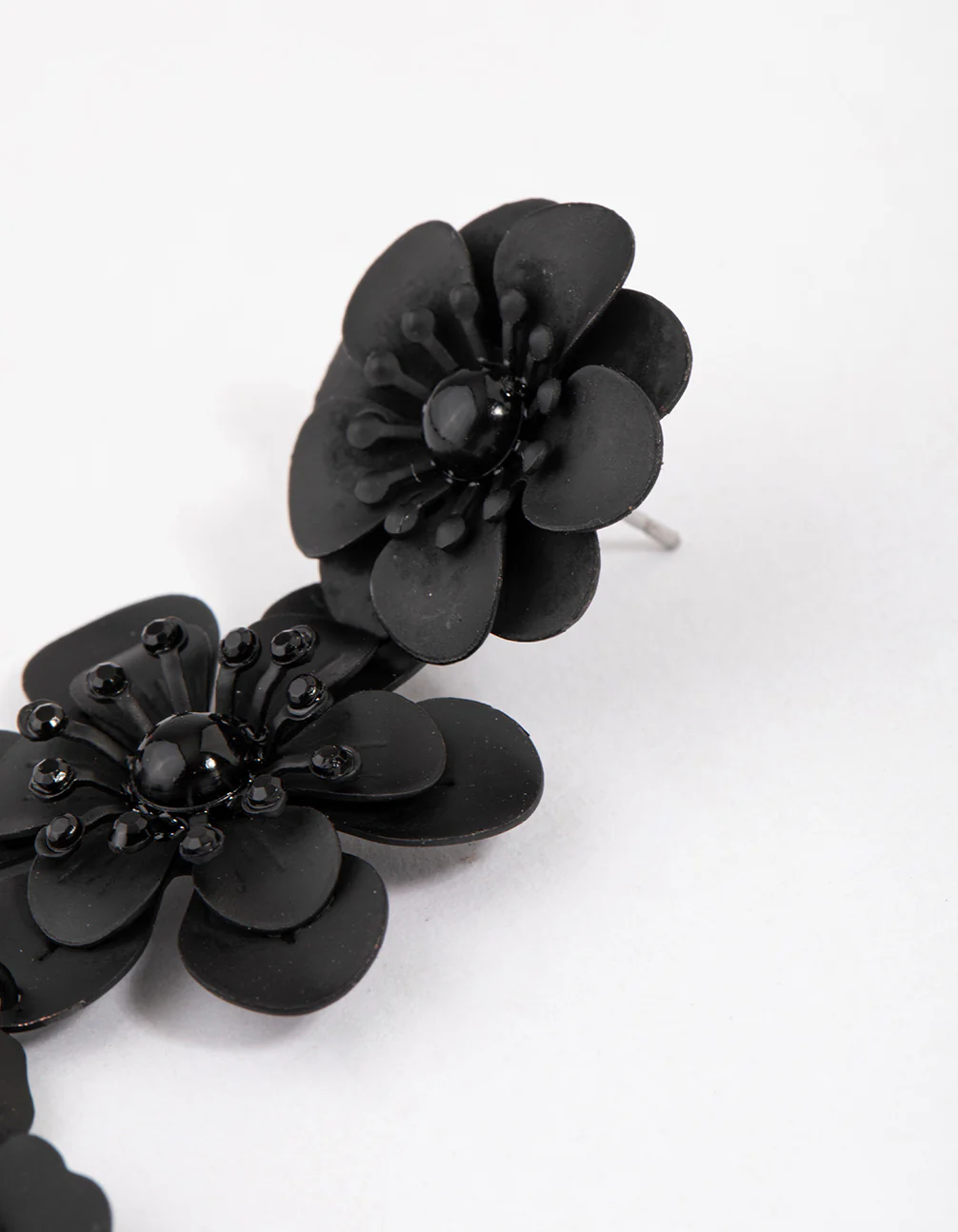 Coated Black Triple Diamante Flower Drop Earrings - Image 3