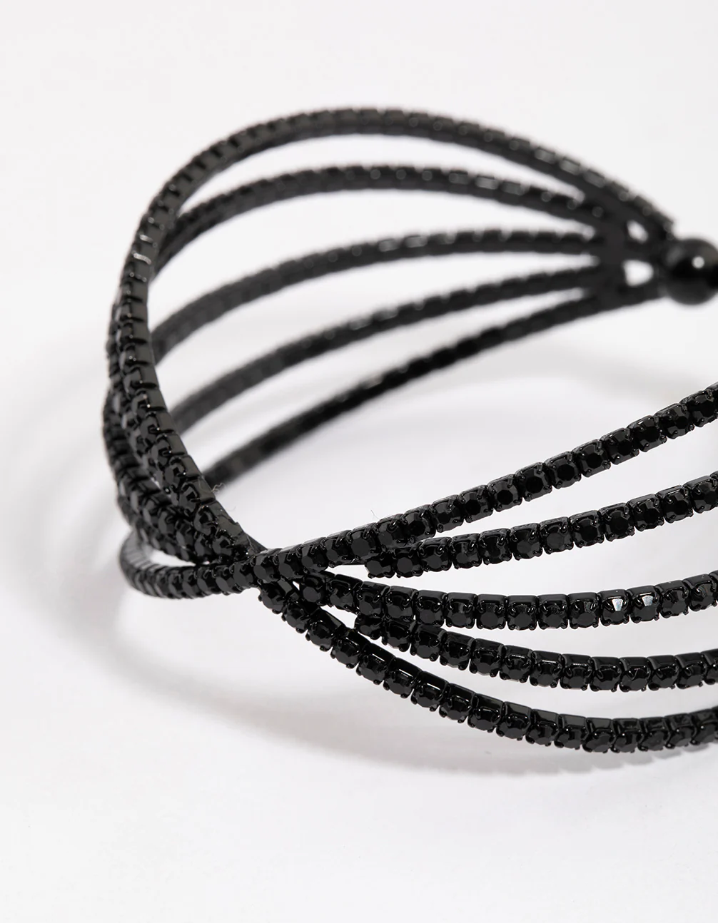 Coated Black Triple Row Criss Cross Cuff Bangle - Image 3