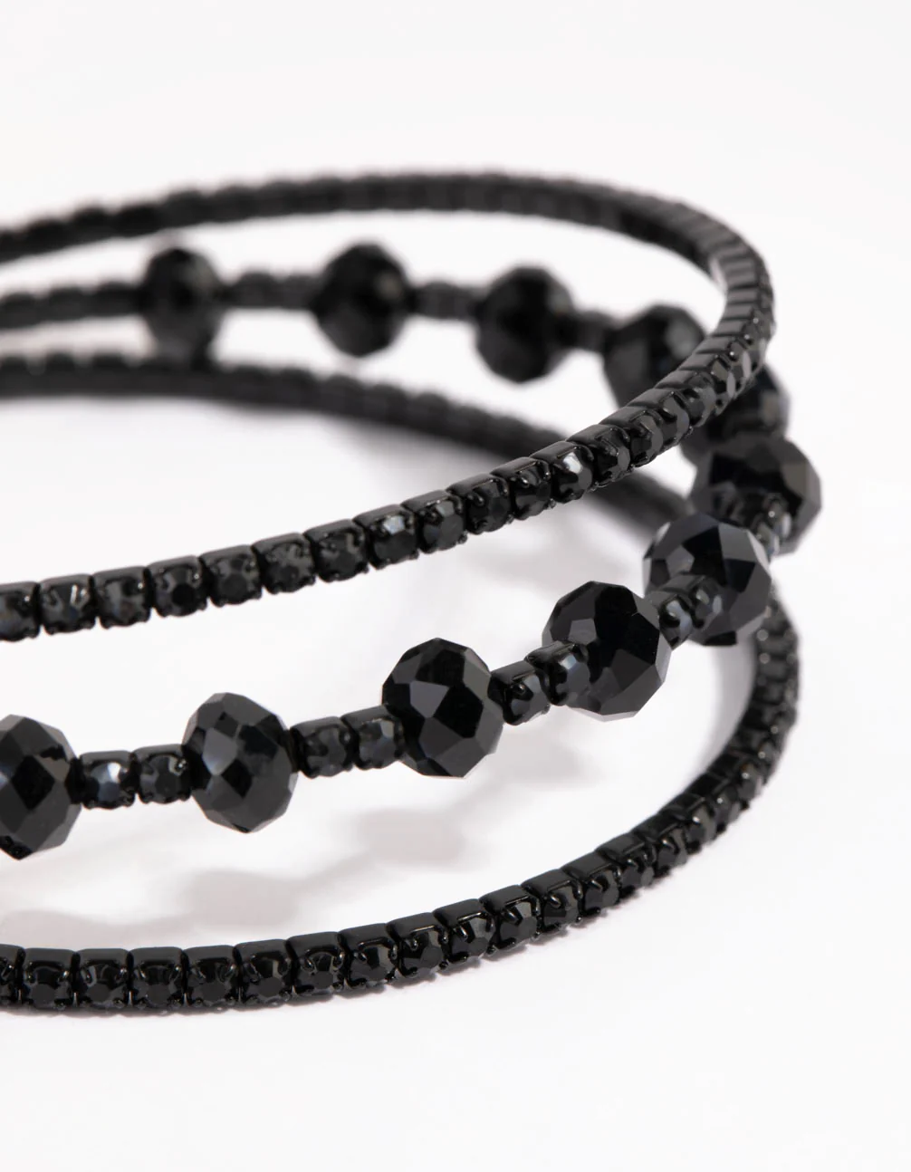 Matte Black Diamante Cup Chain Cuff Bracelet - Image 3