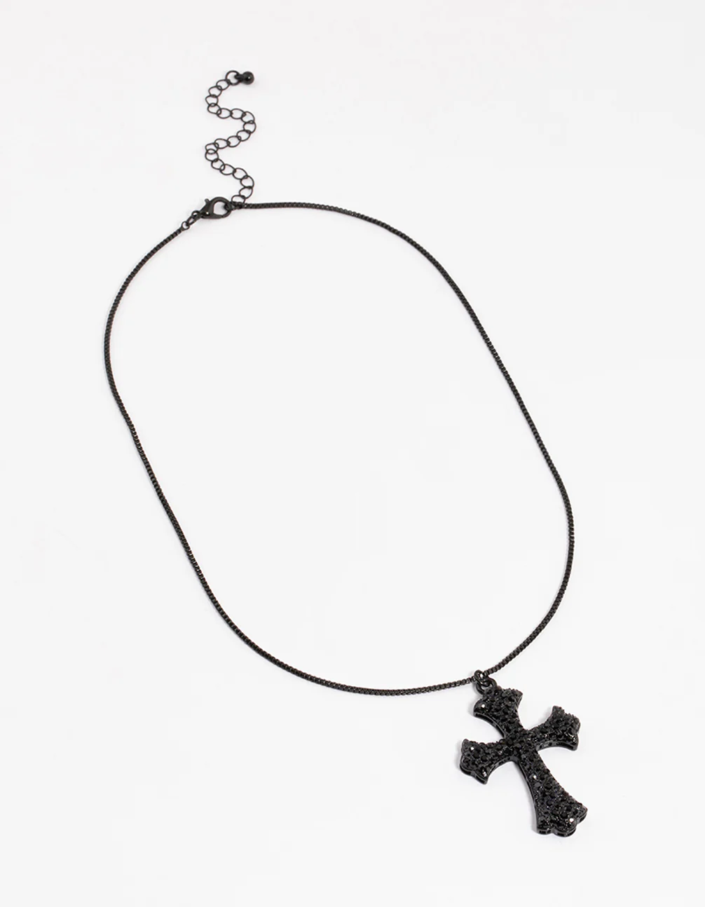 Coated Black Boxchain Large Diamante Cross Necklace - Image 2