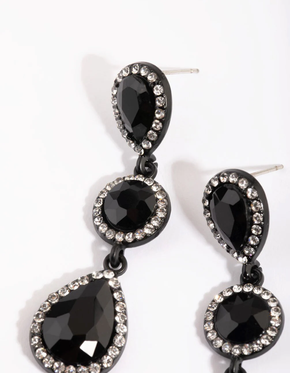 Matte Black Teardrop Diamante Earrings - Image 2