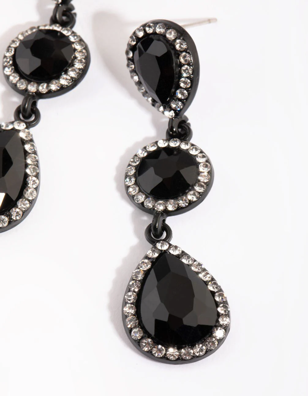 Matte Black Teardrop Diamante Earrings - Image 3