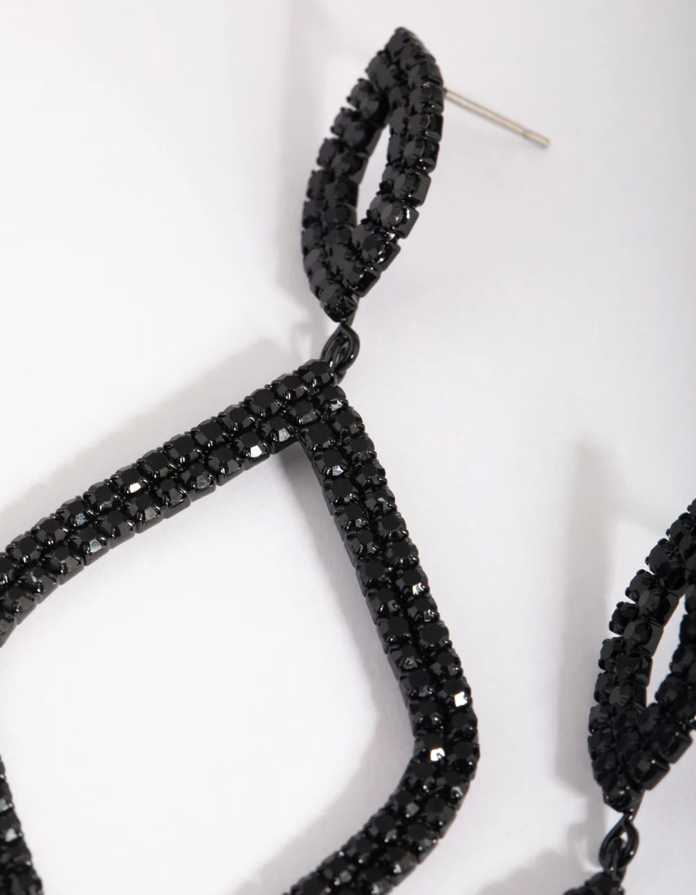 Matte Black Diamante Drop Earrings - Image 2