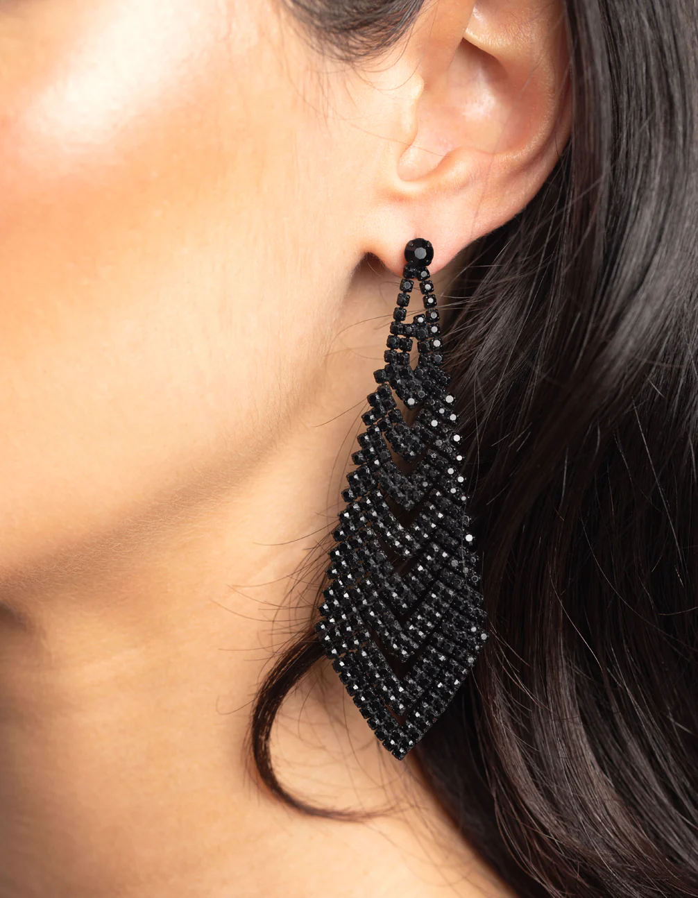 Matte Black Diamante Earrings - Image 2