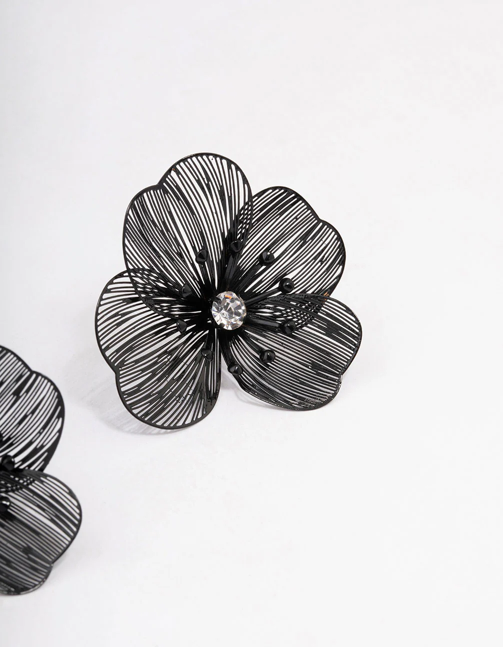 Black Diamante Flower Stud Earrings - Image 3