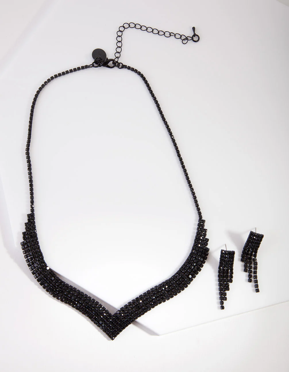 Black Diamante Earrings & Necklace Set - Image 2