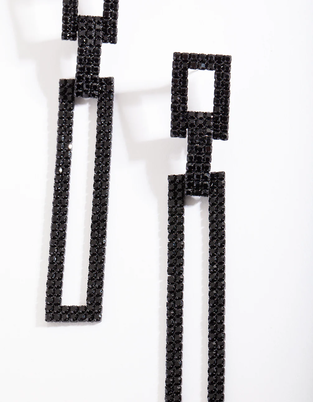 Black Diamante Rectangle Earrings - Image 4