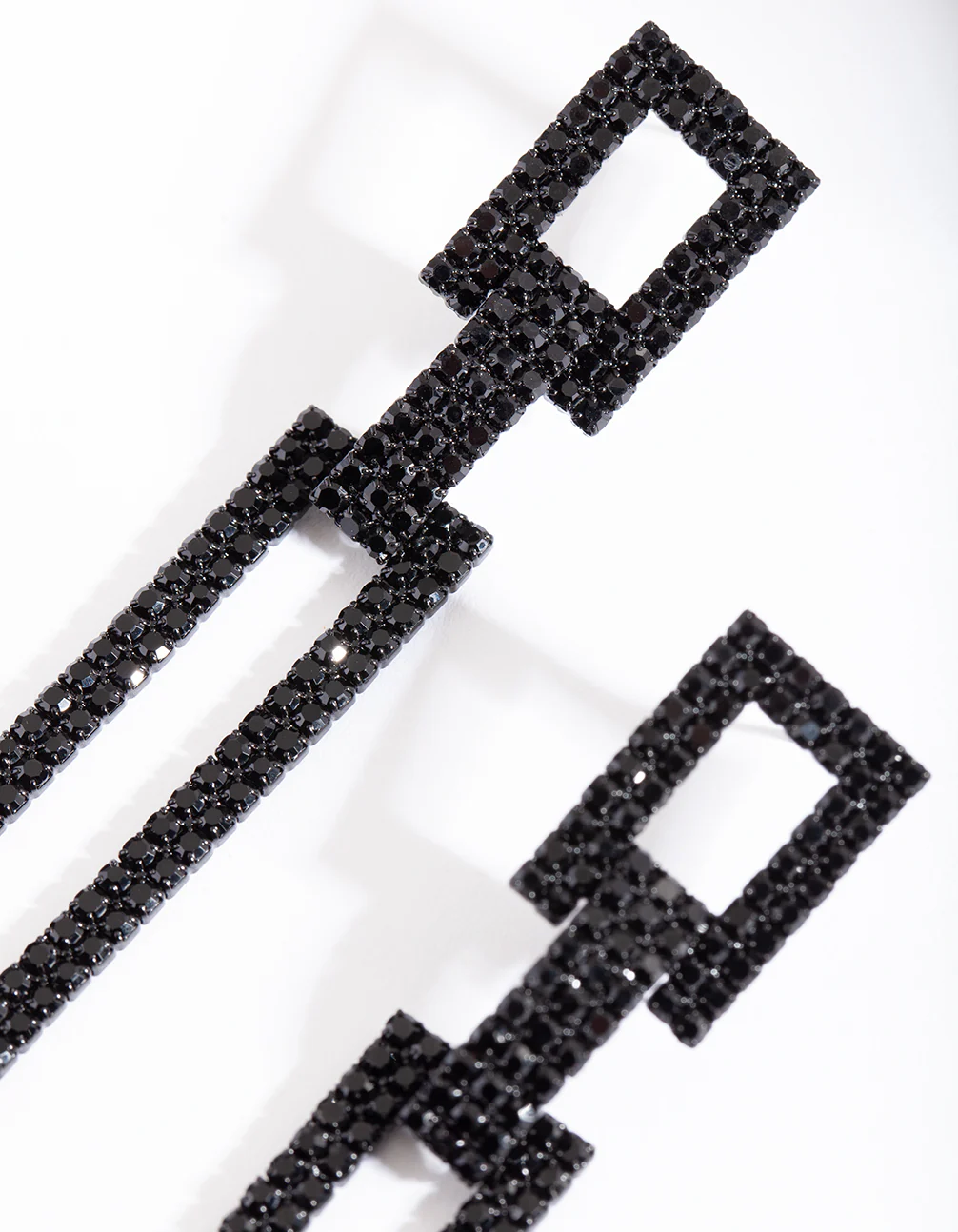 Black Diamante Rectangle Earrings - Image 5