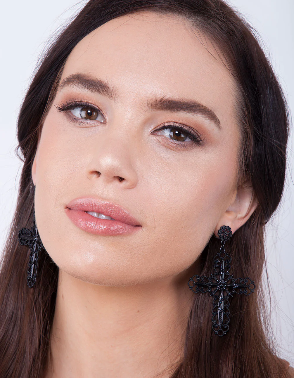 Black Filigree Cross Earrings - Image 2