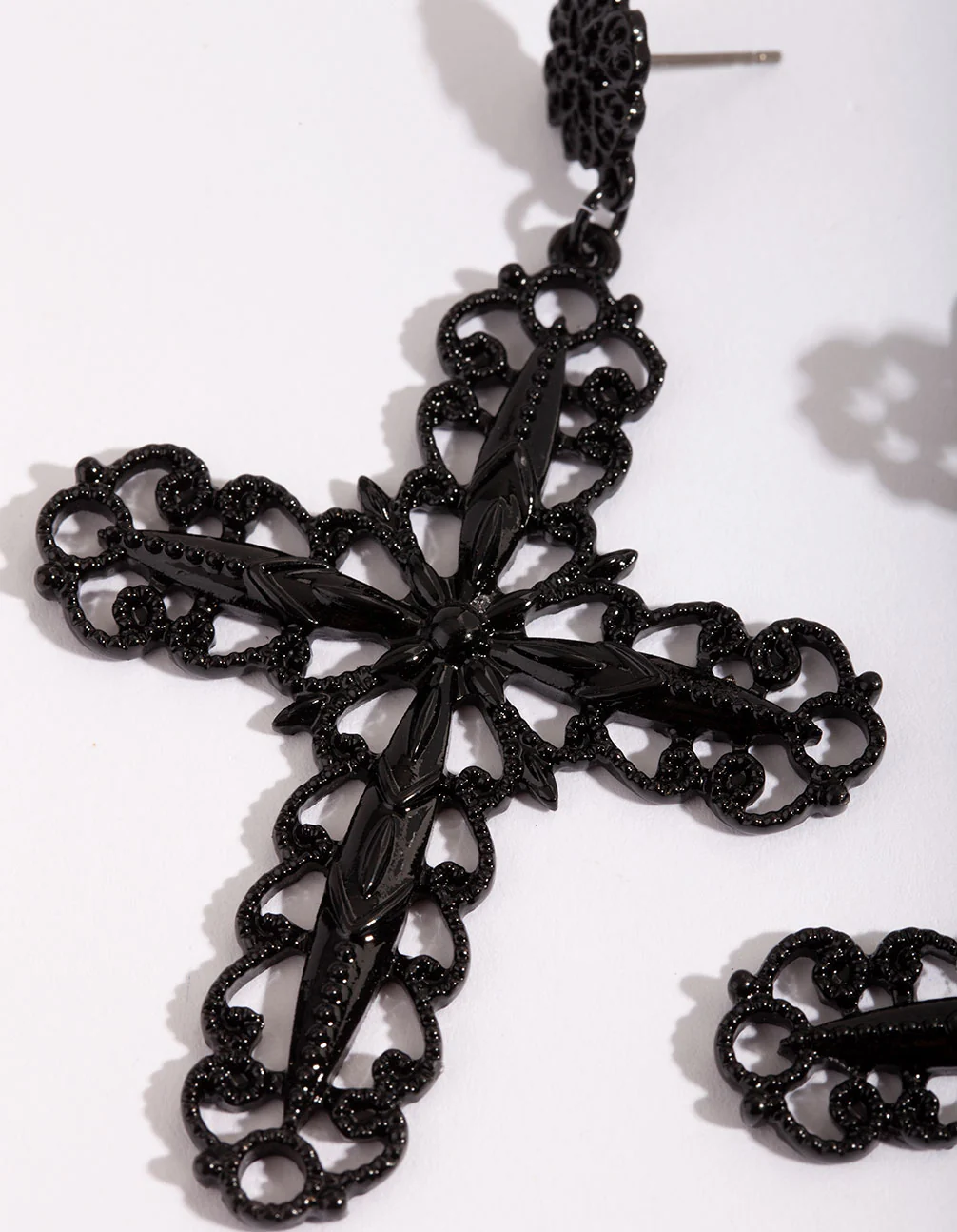 Black Filigree Cross Earrings - Image 4