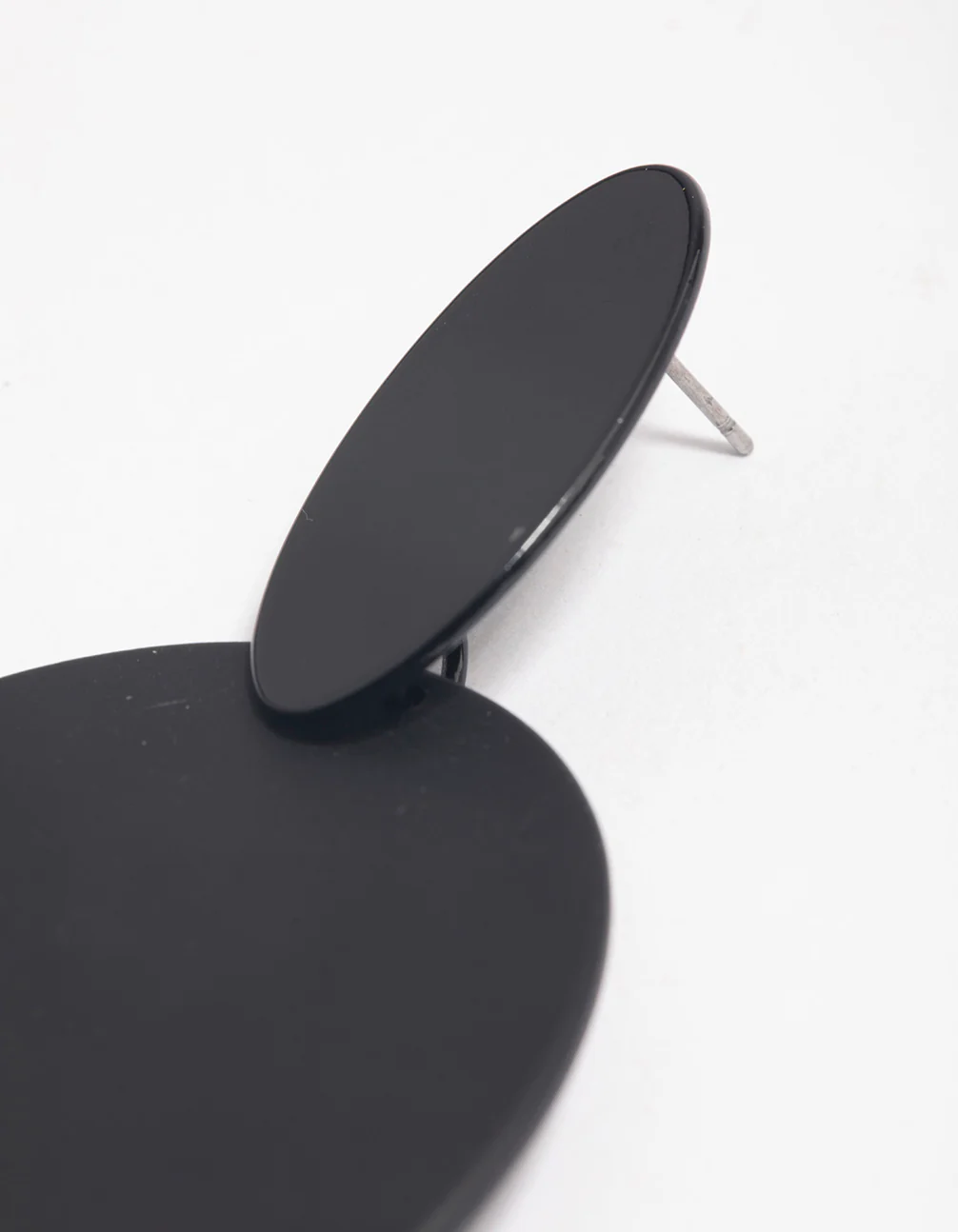 Coated Black Flat Oval Disc Drop Earrings - Image 2