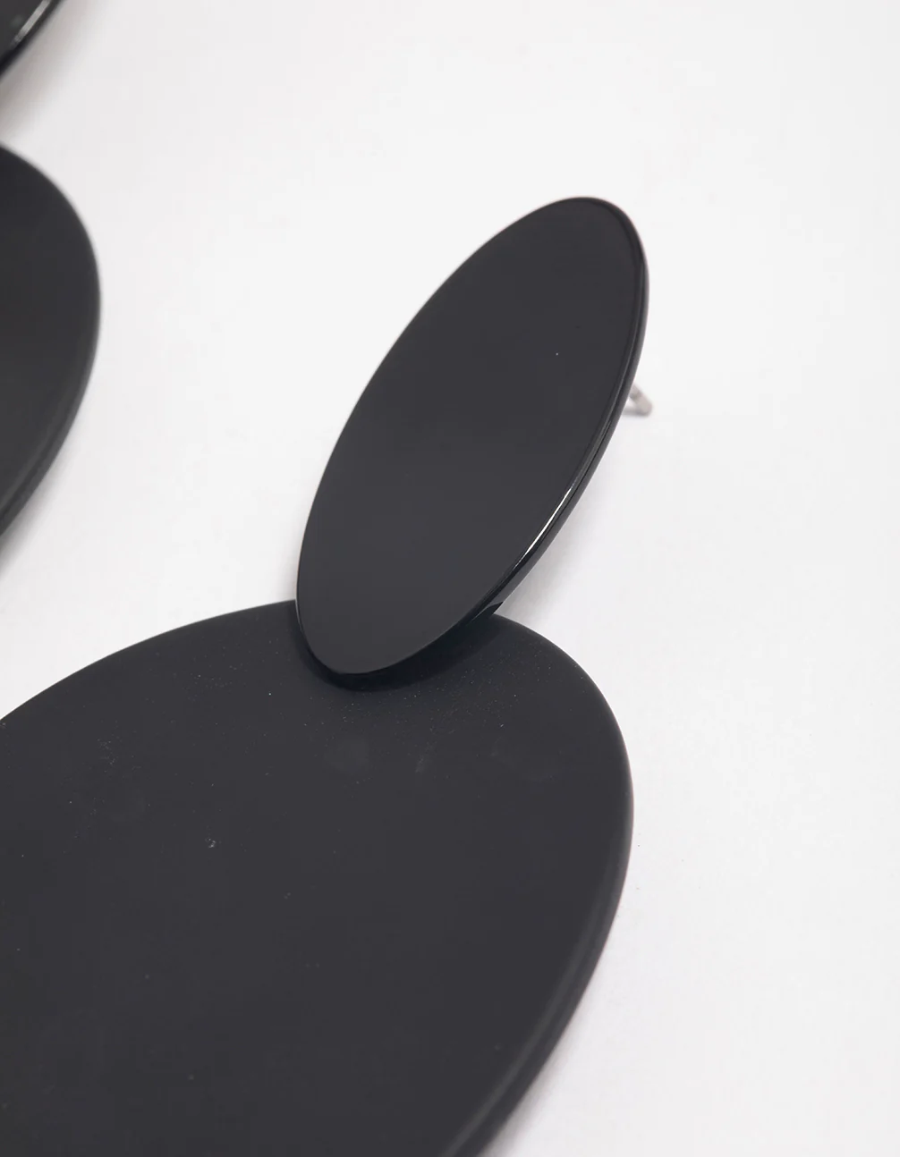 Coated Black Flat Oval Disc Drop Earrings - Image 3