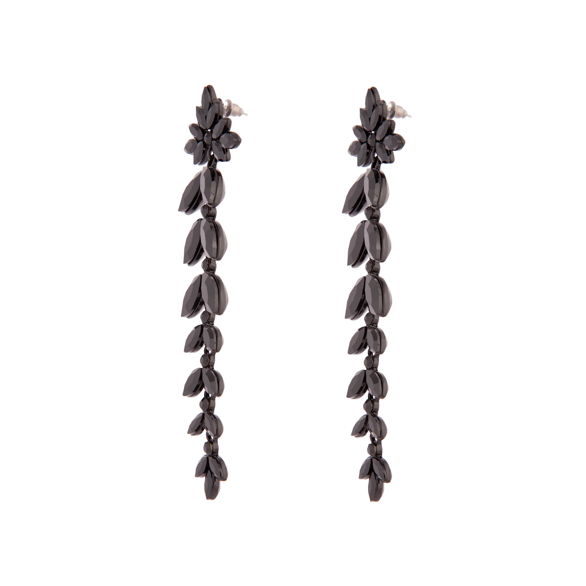 Black Graduated Floral Gem Drop Earrings - Image 2
