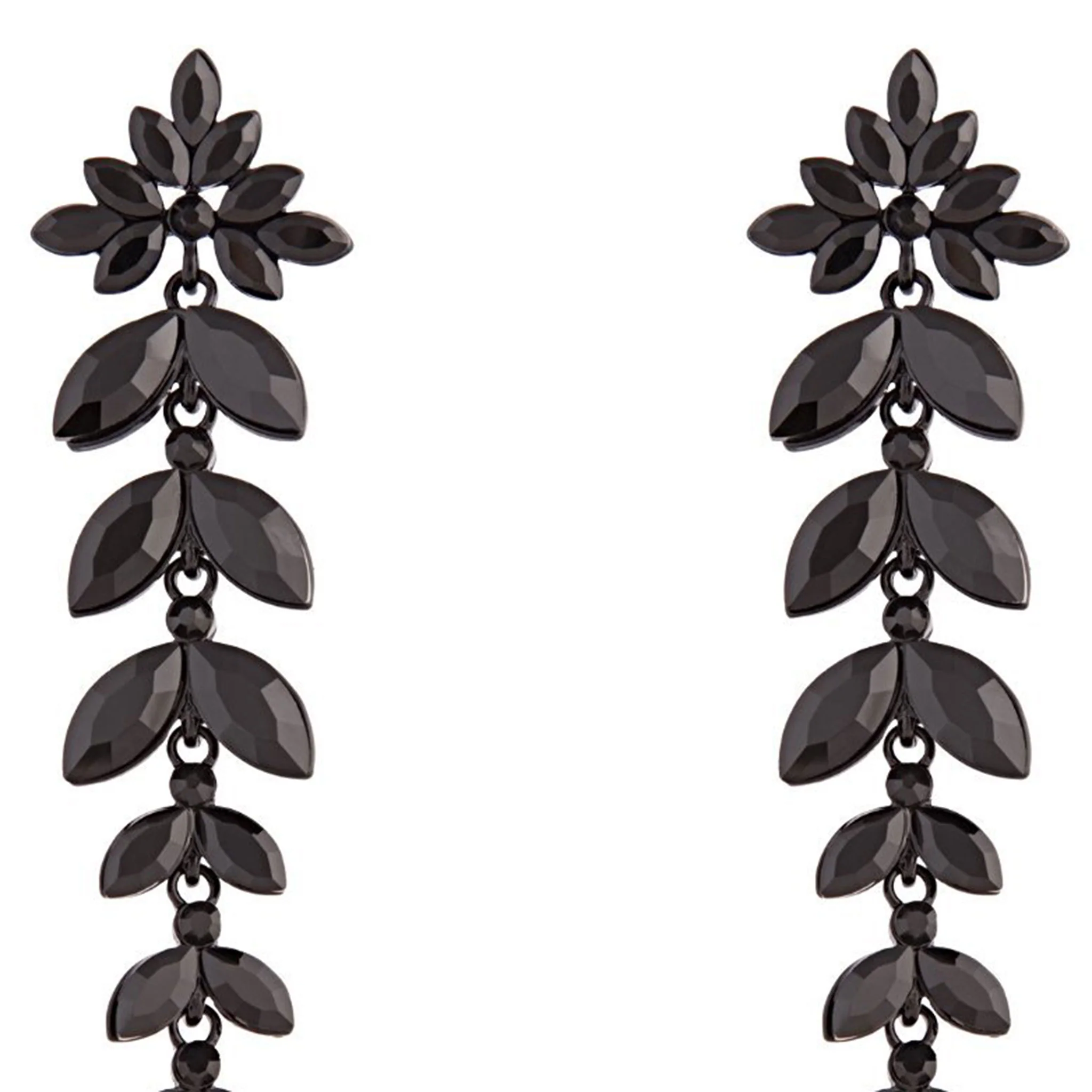 Black Graduated Floral Gem Drop Earrings - Image 3
