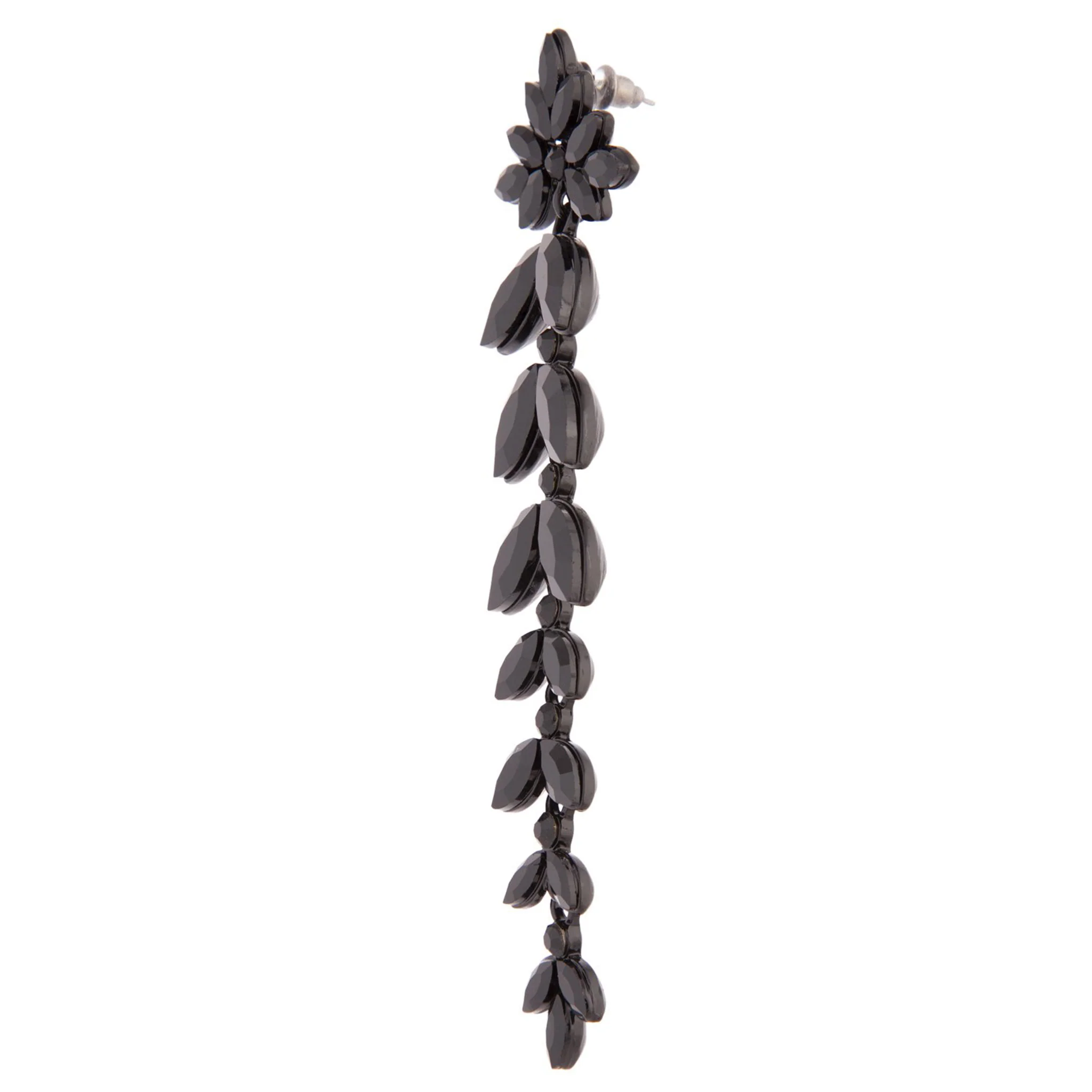 Black Graduated Floral Gem Drop Earrings - Image 4