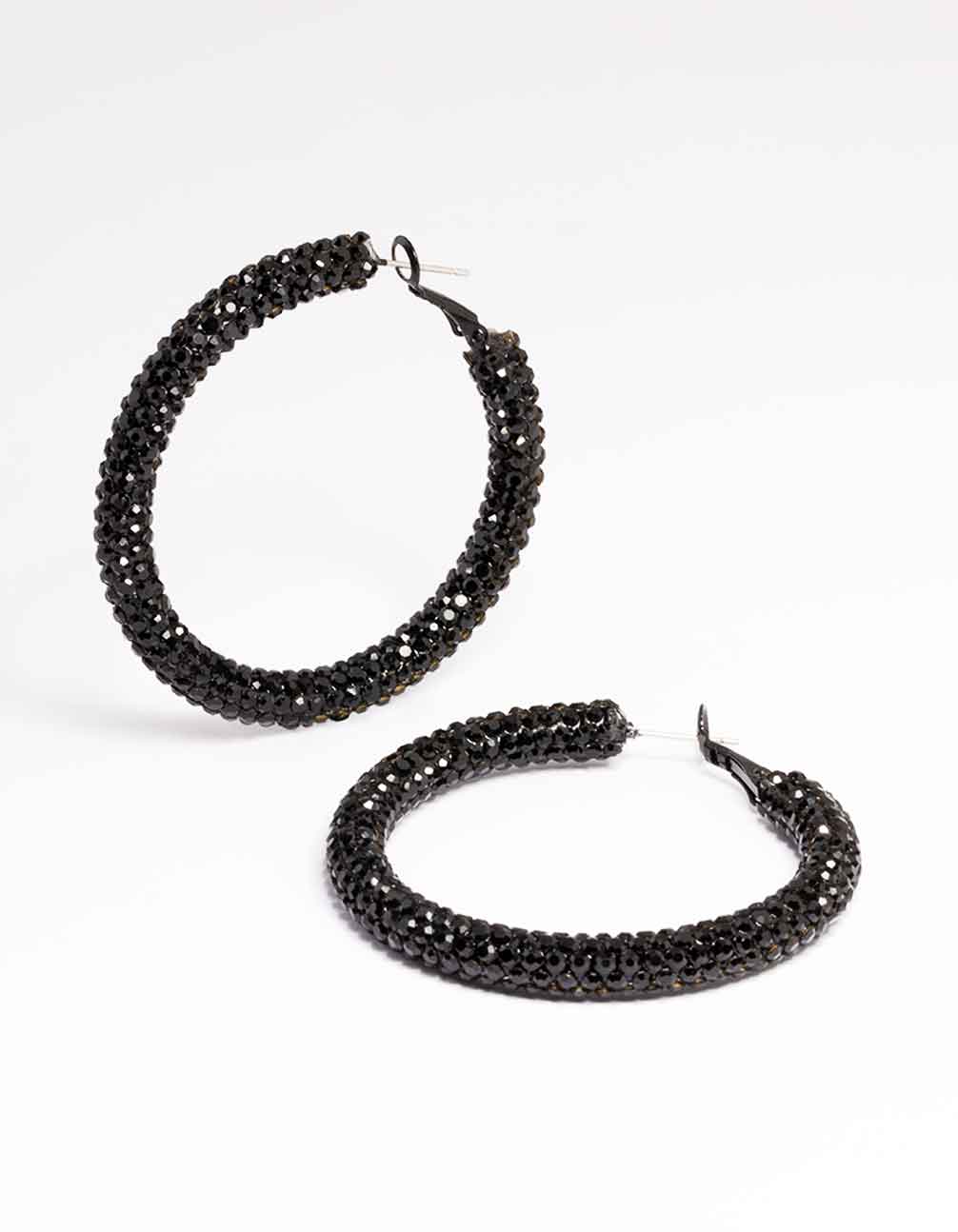Jet Black Coated 40mm Crystal Hoop Earrings - Image 3
