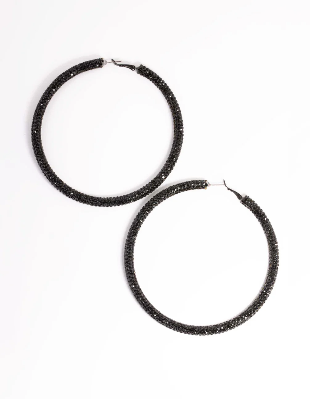 Black Jet 85mm Encrusted Hoop Earrings - Image 2